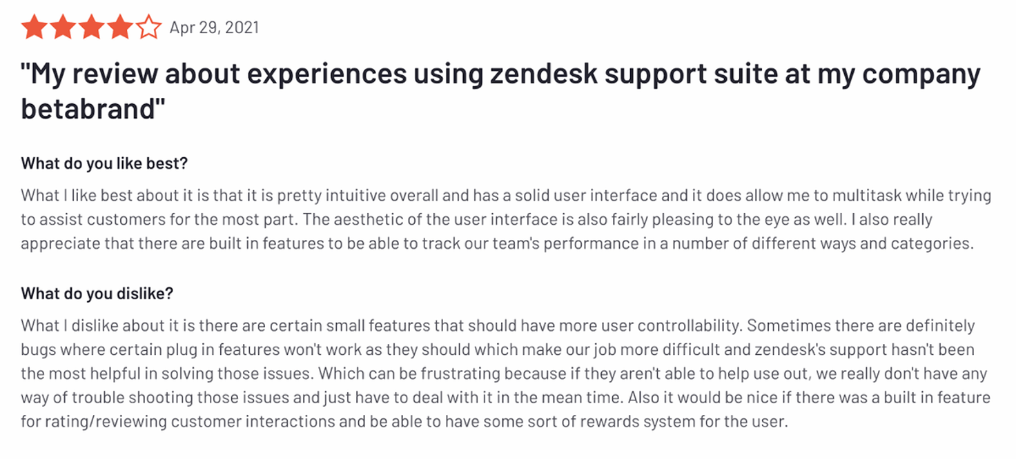 Zendesk review: "My review about experiences using Zendesk support suite at my company"