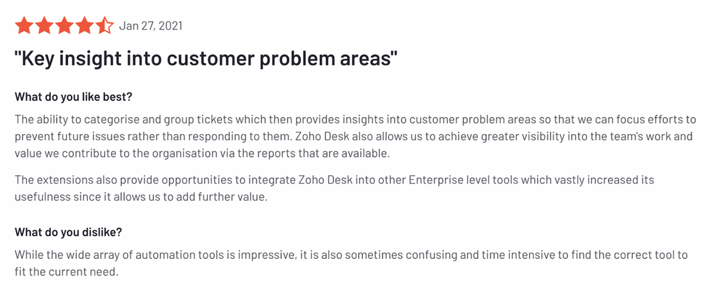 Zoho desk review: "Key insight into customer problem areas"