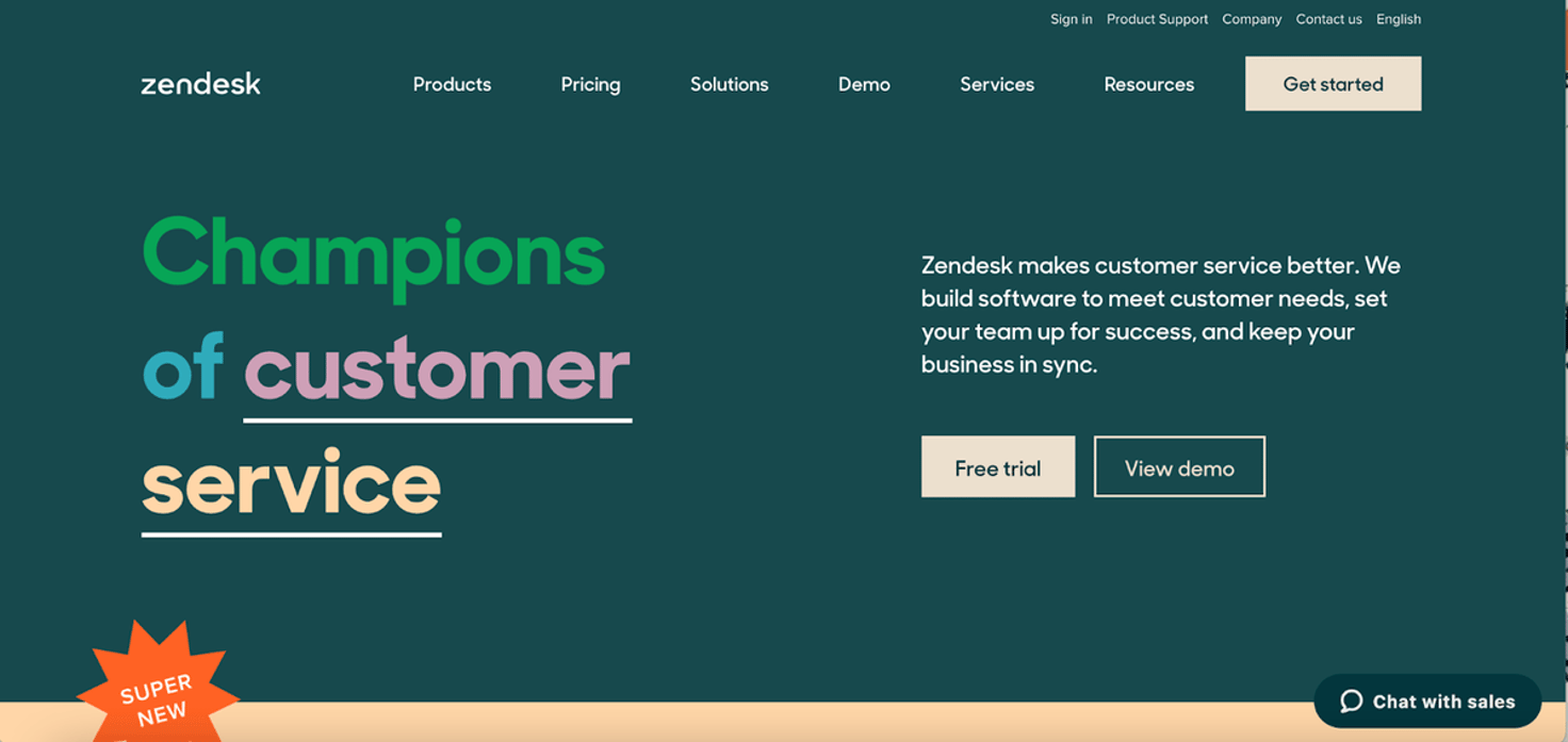 Zendesk's homepage