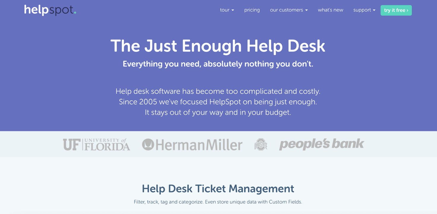 HelpSpot homepage: The Just Enough Help Desk - Everything you need, absolutely nothing you don't.
