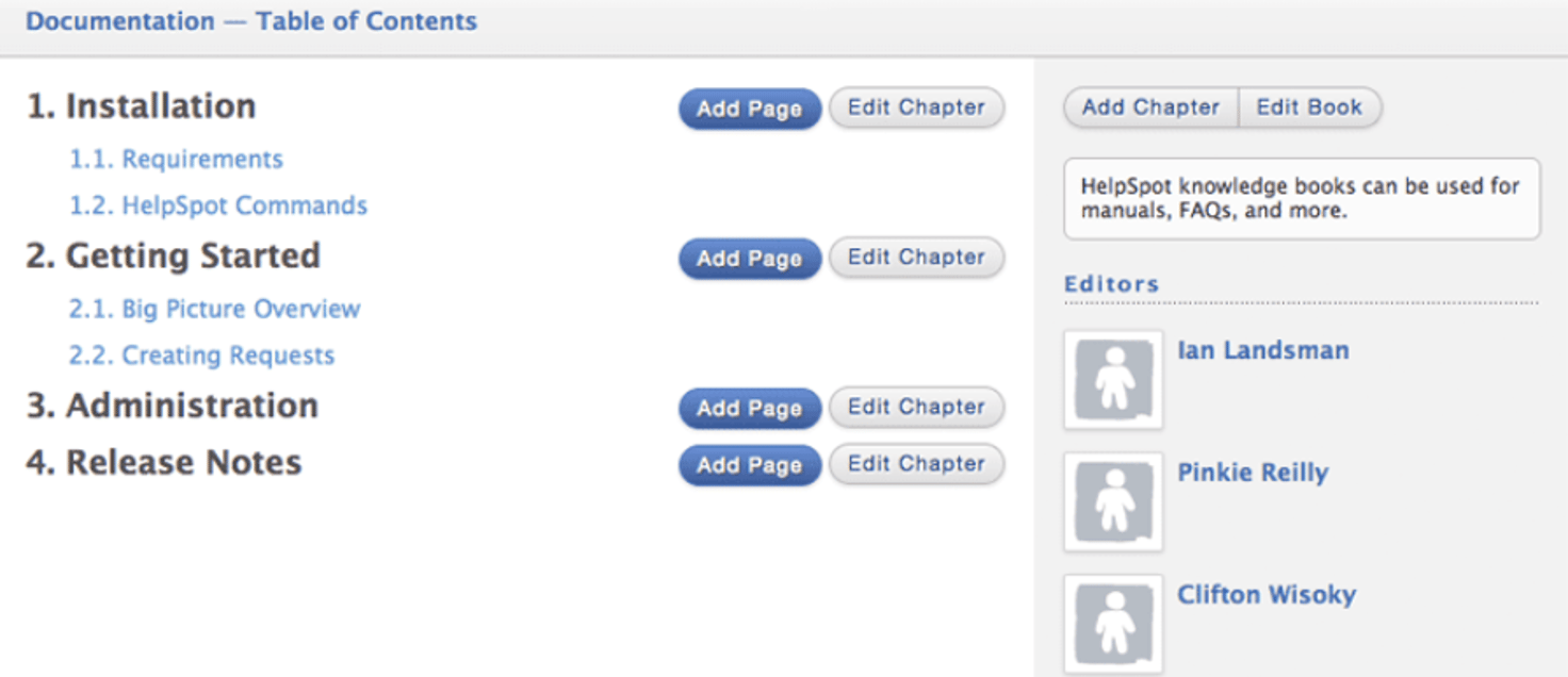 HelpSpot's Self-Service Portal: Easily Create a Table of Contents with Chapters and Pages for FAQ.