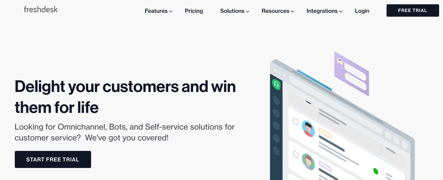 Freshdesk homepage: Delight your customers and win them for life