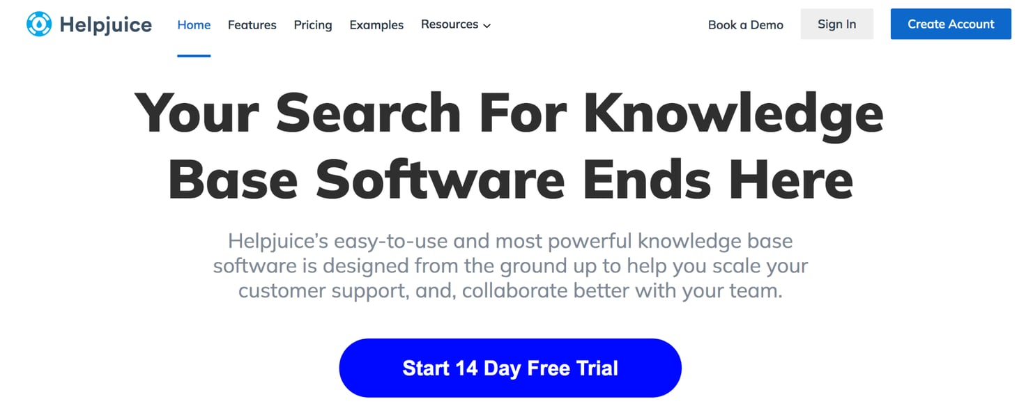 Helpjuice homepage: Your Search for Knowledge Base Software Ends Here