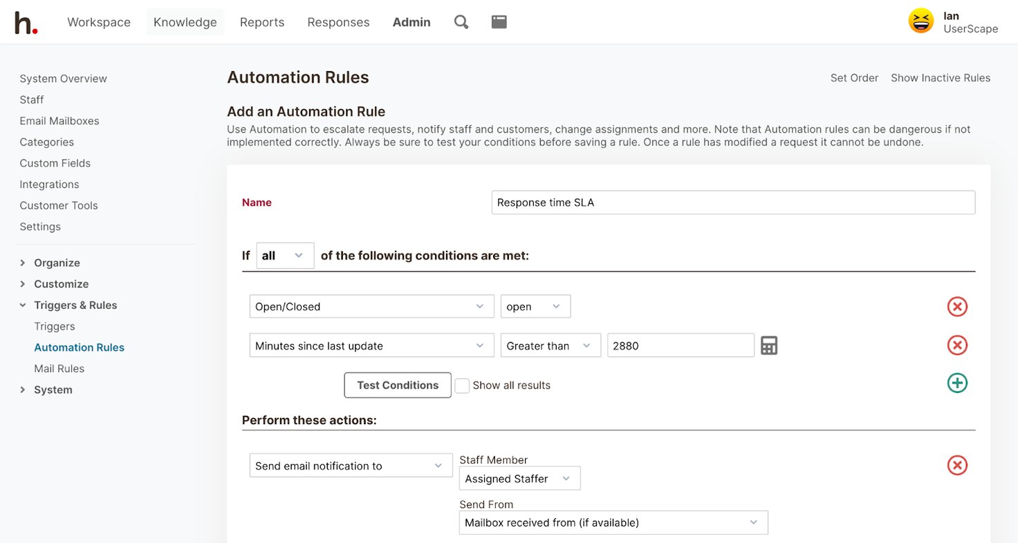 Automation Rules & Triggers in HelpSpot: Specify Conditions