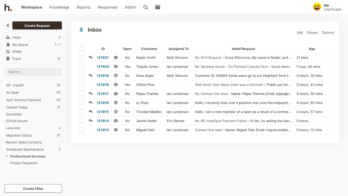 HelpSpot's Inbox organizes all communication in one place.