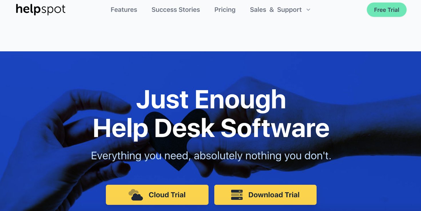 HelpSpot homepage: Just enough help desk software