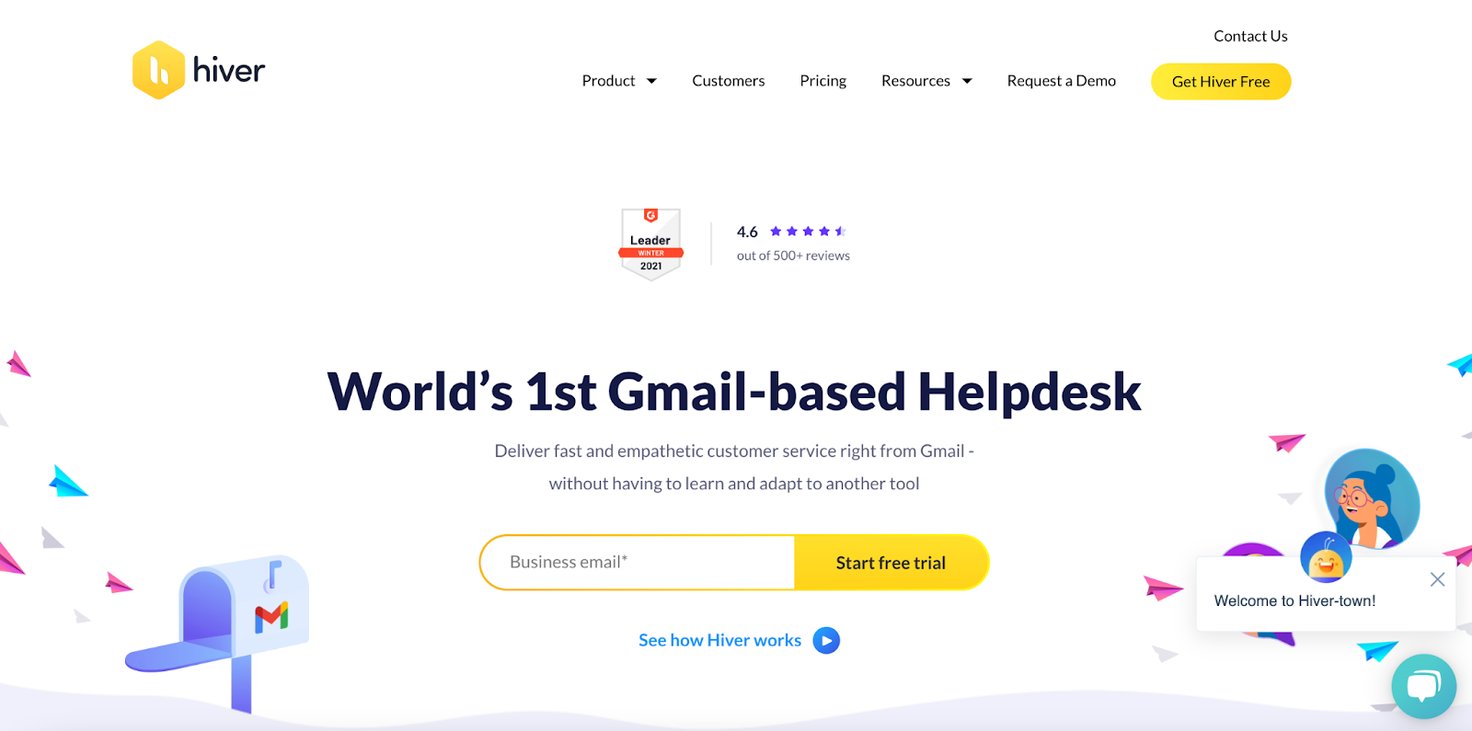 Hiver homepage: World's 1st Gmail-based Helpdesk.