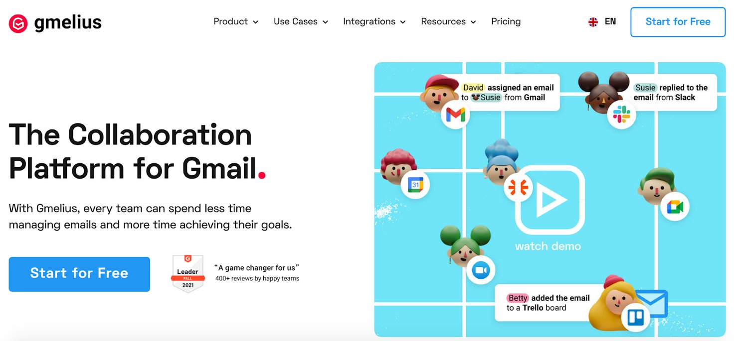 Gmelius homepage: The Collaboration Platform for Gmail.