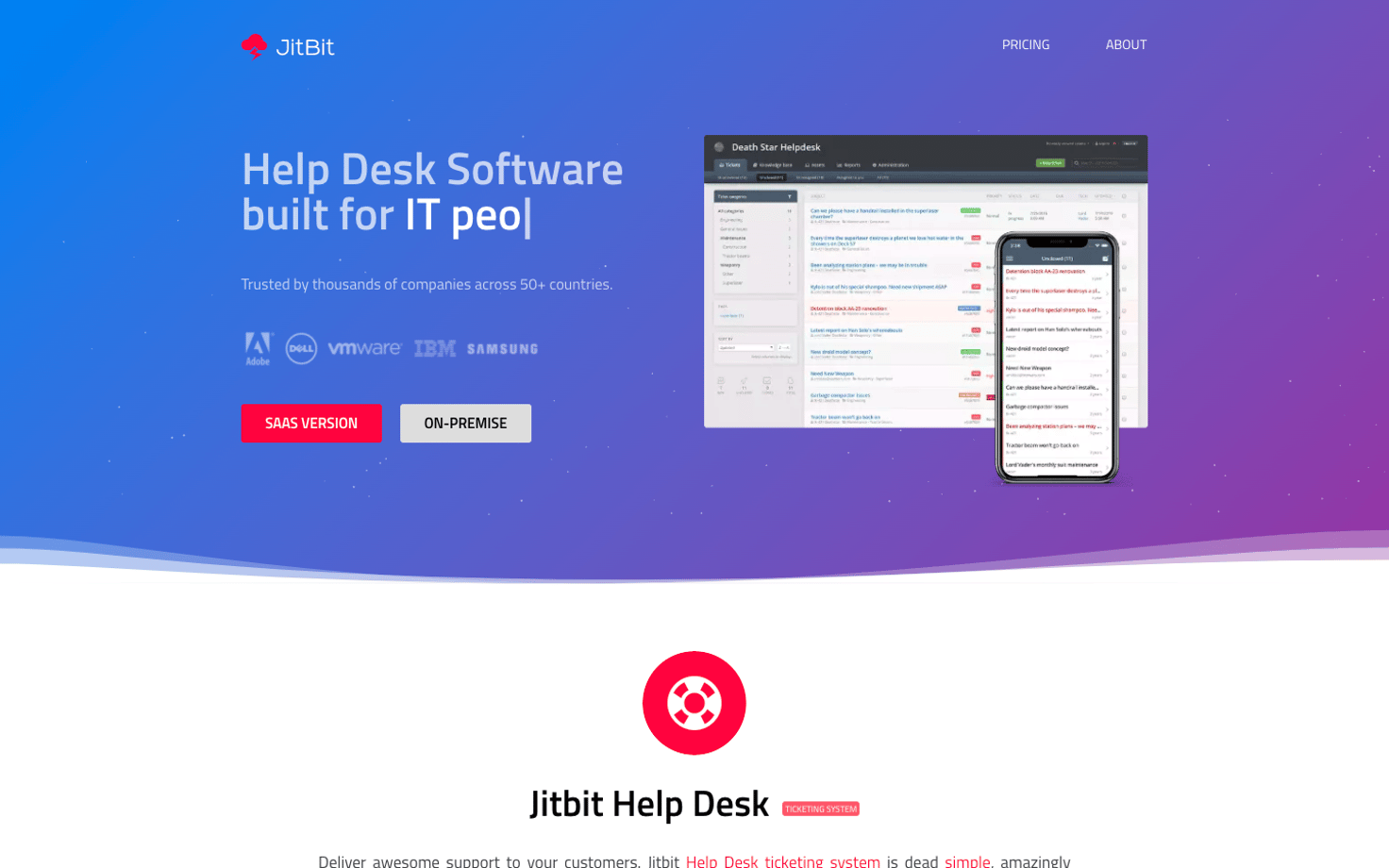 JitBit homepage: Help Desk Software built for IT people