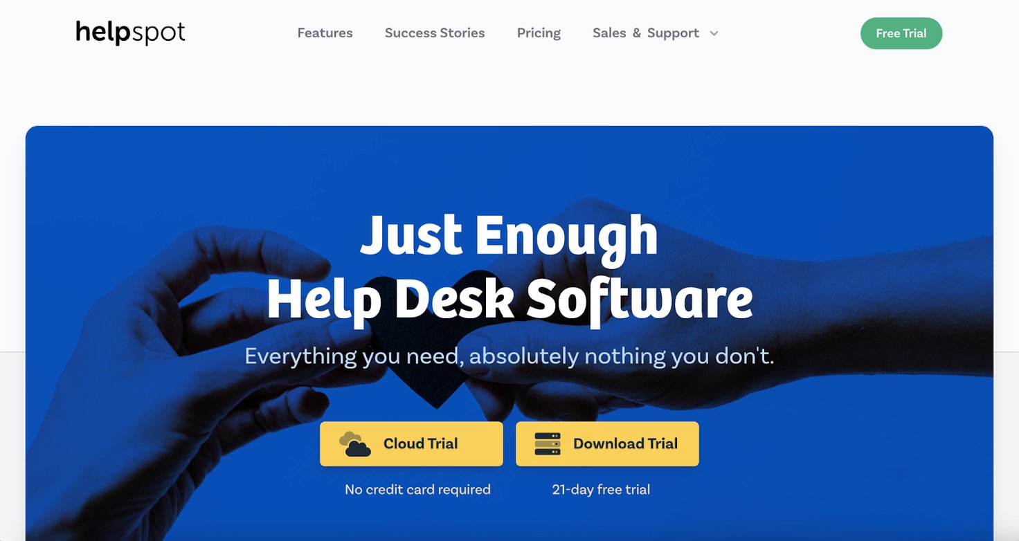 HelpSpot homepage: Just Enough Help Desk Software
