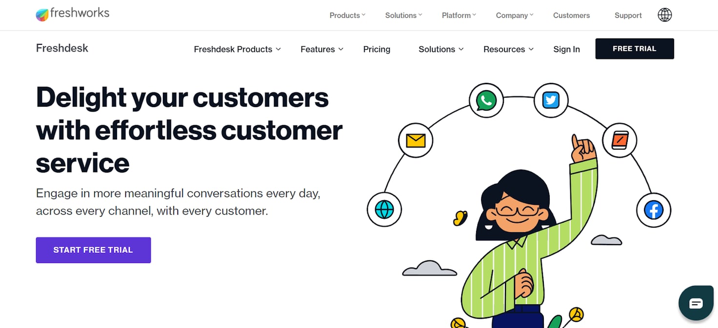 Freshworks homepage: Delight your customers with effortless customer service