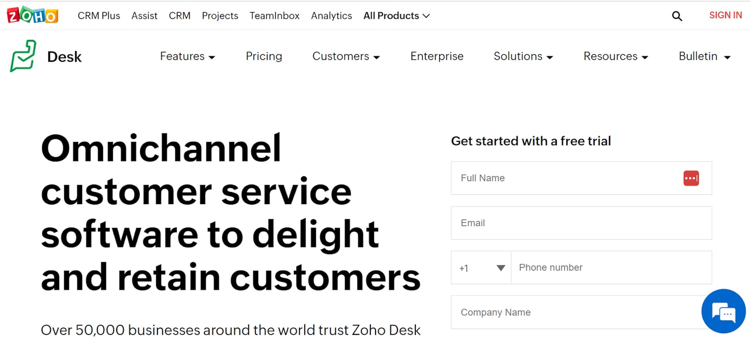 Zoho desk homepage: Omnichannel customer service software to delight and retain customers