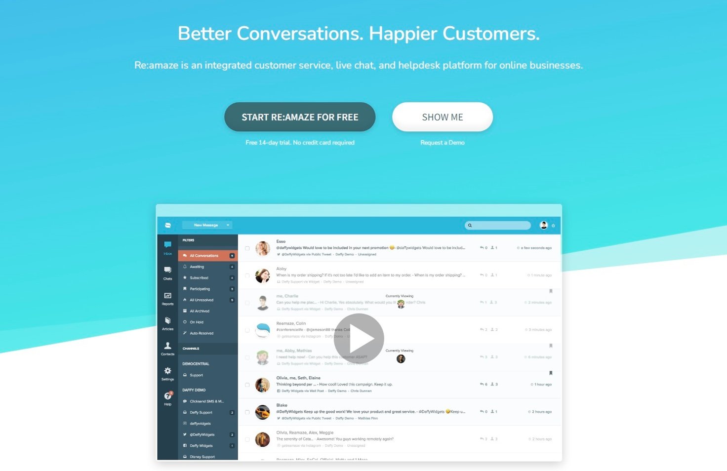 Re:amaze homepage: Better conversations. Happier Customers.