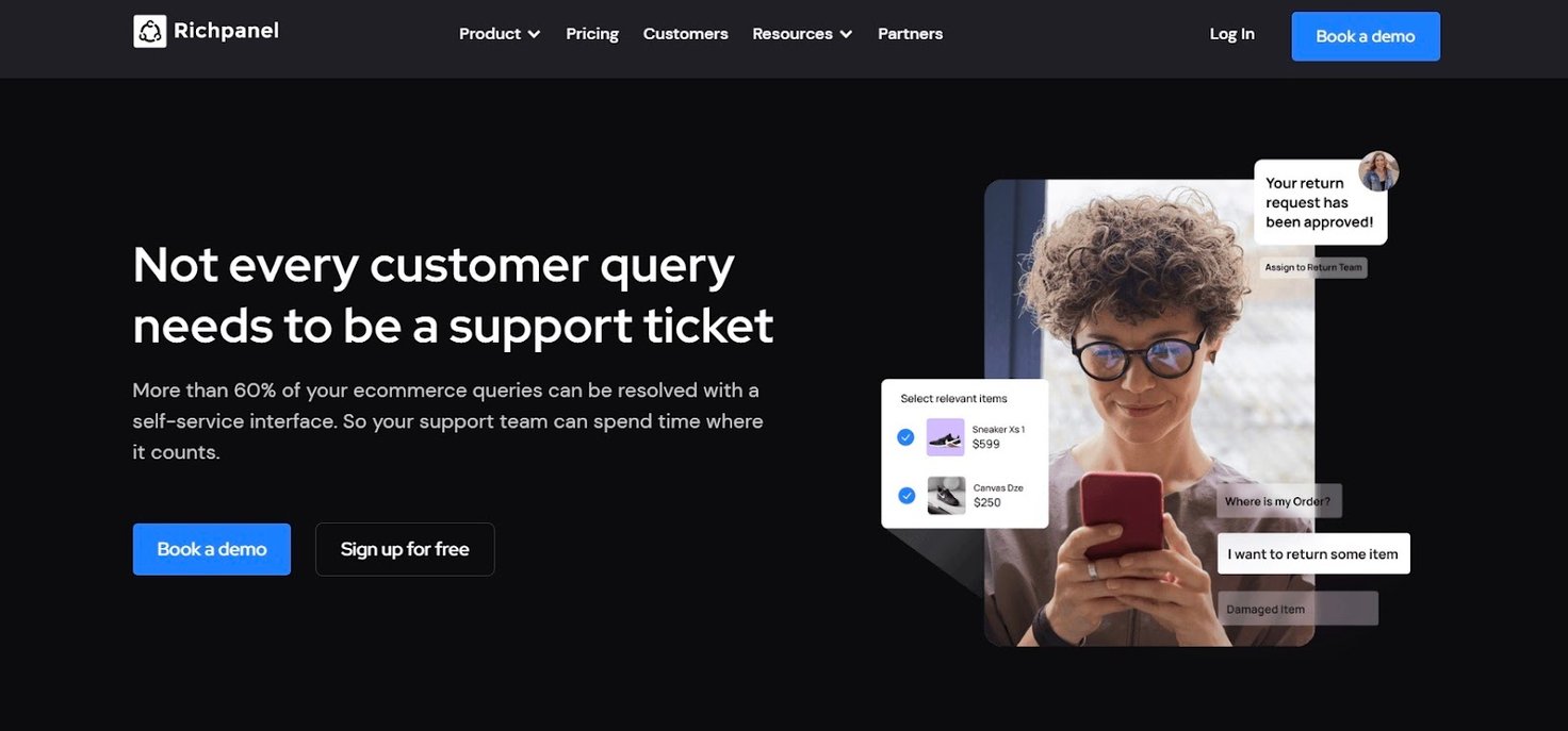 Richpanel homepage: Not every customer query needs to be a support ticket