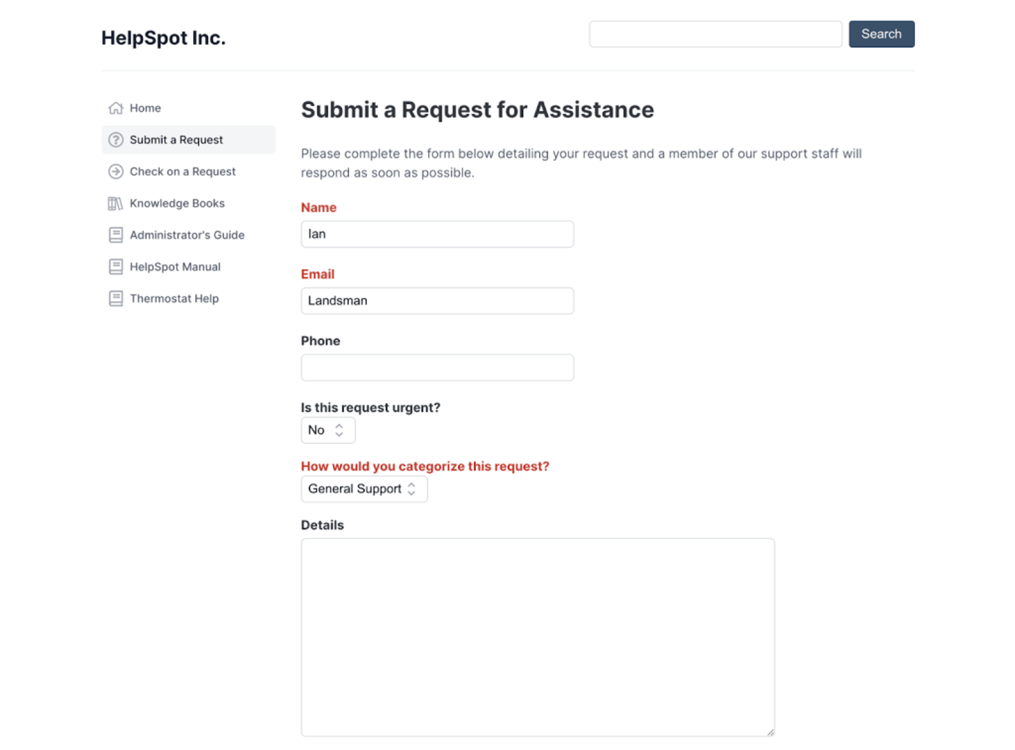 Submitting a Request for Assistance in HelpSpot