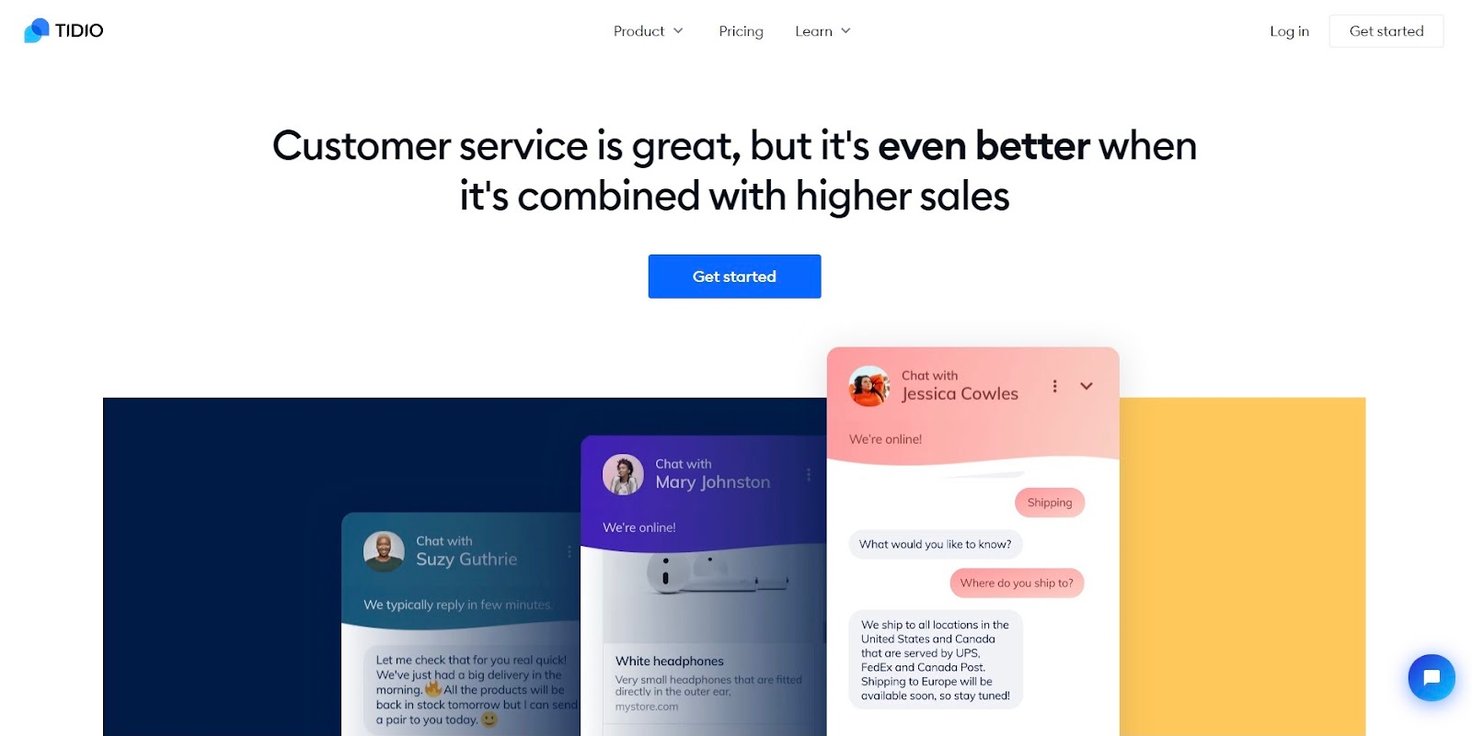Tidio homepage: Customer service is great, but it's even better when it's combined with higher sales