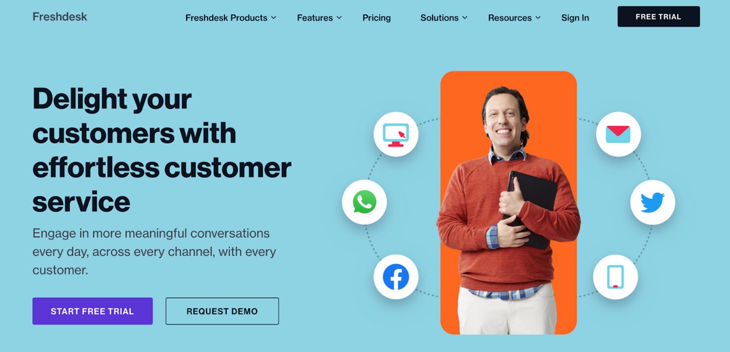 Freshdesk homepage: Delight your customers with effortless customer service. 