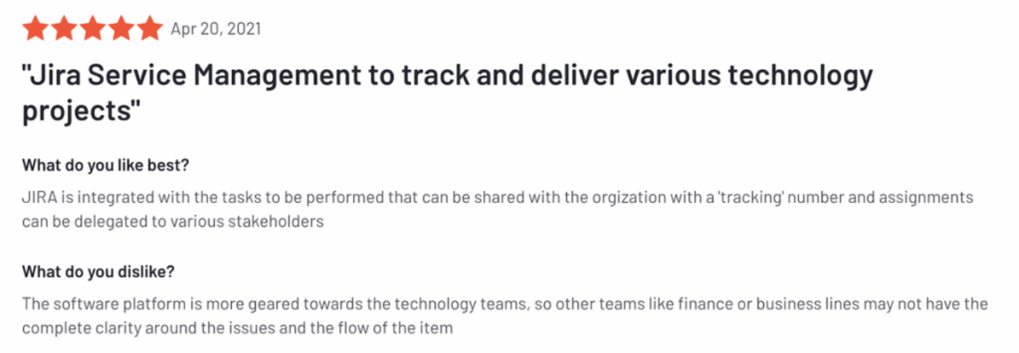 Jira review: "Jira Service Management to track and deliver various technology projects"