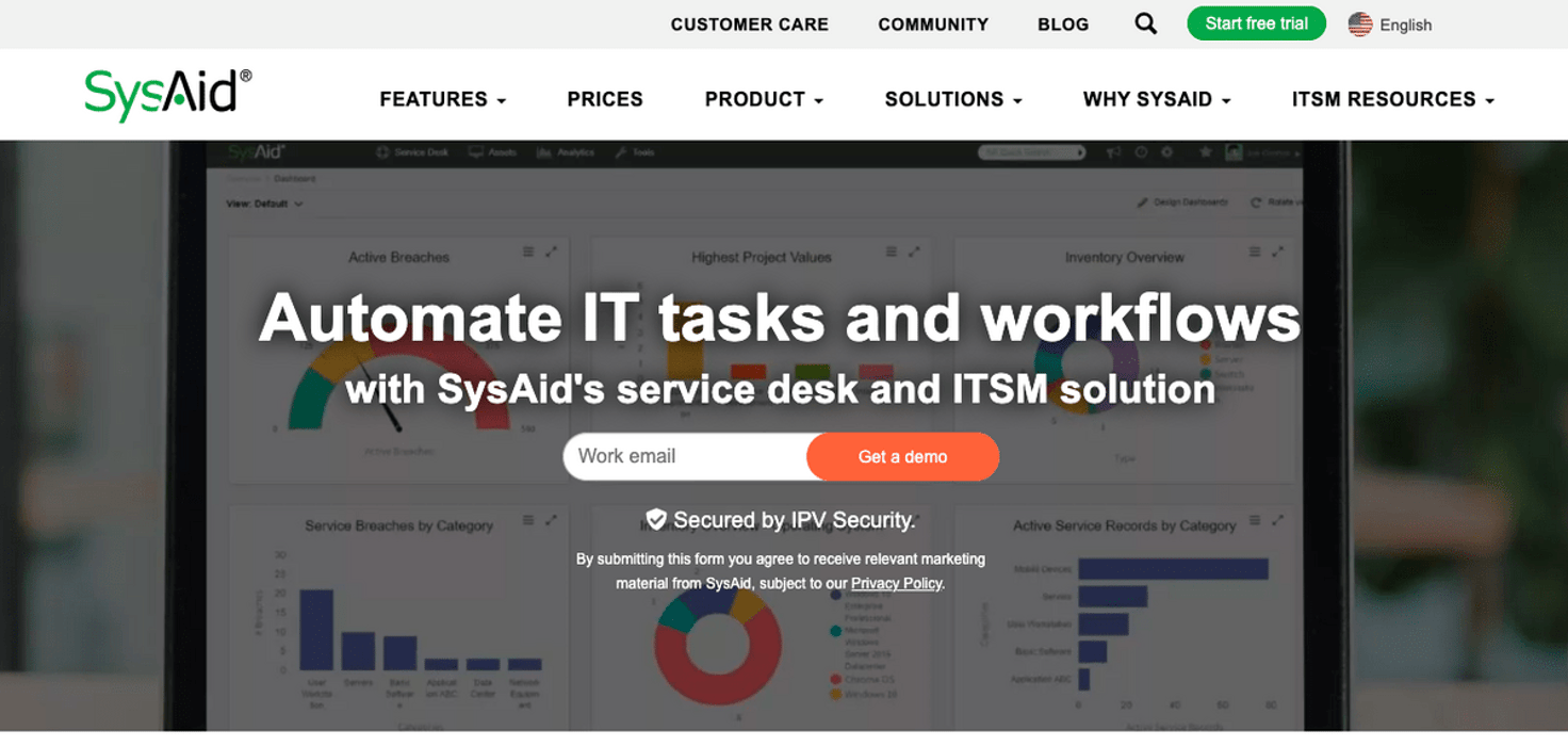 SysAid homepage: Automate IT tasks and workflows.