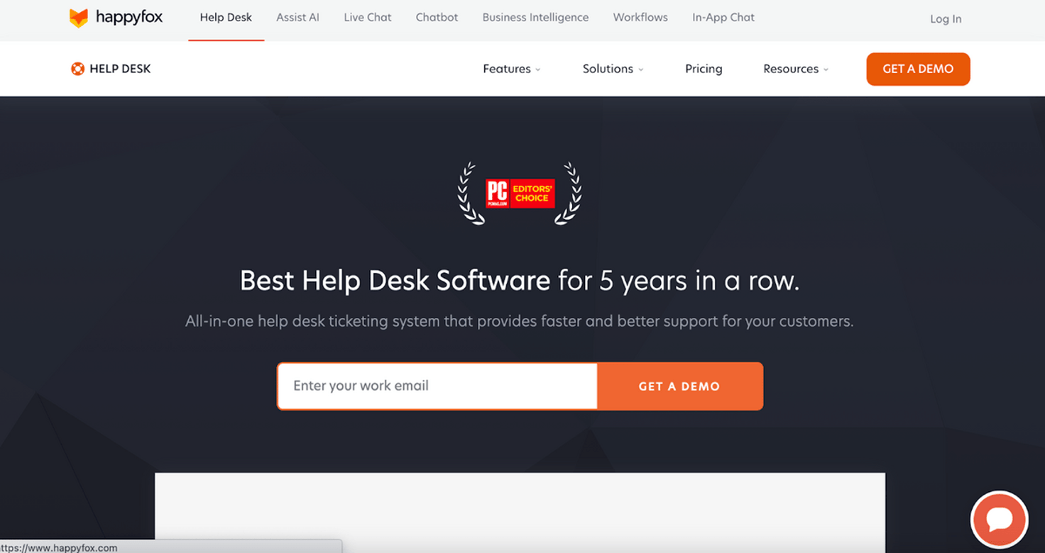 HappyFox homepage: Best Help Desk Software for 5 Years in a Row