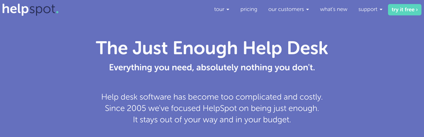 HelpSpot homepage: The Just Enough Help Desk