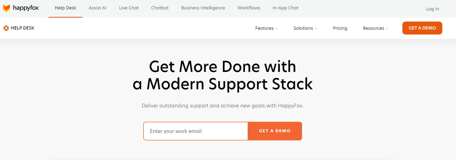 HappyFox homepage: Get More Done with a Modern Support Stack