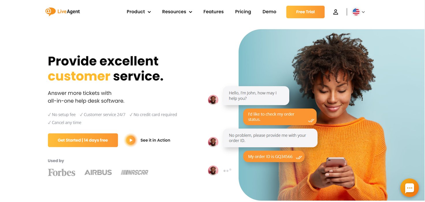 LiveAgent homepage: Provide excellent customer service.