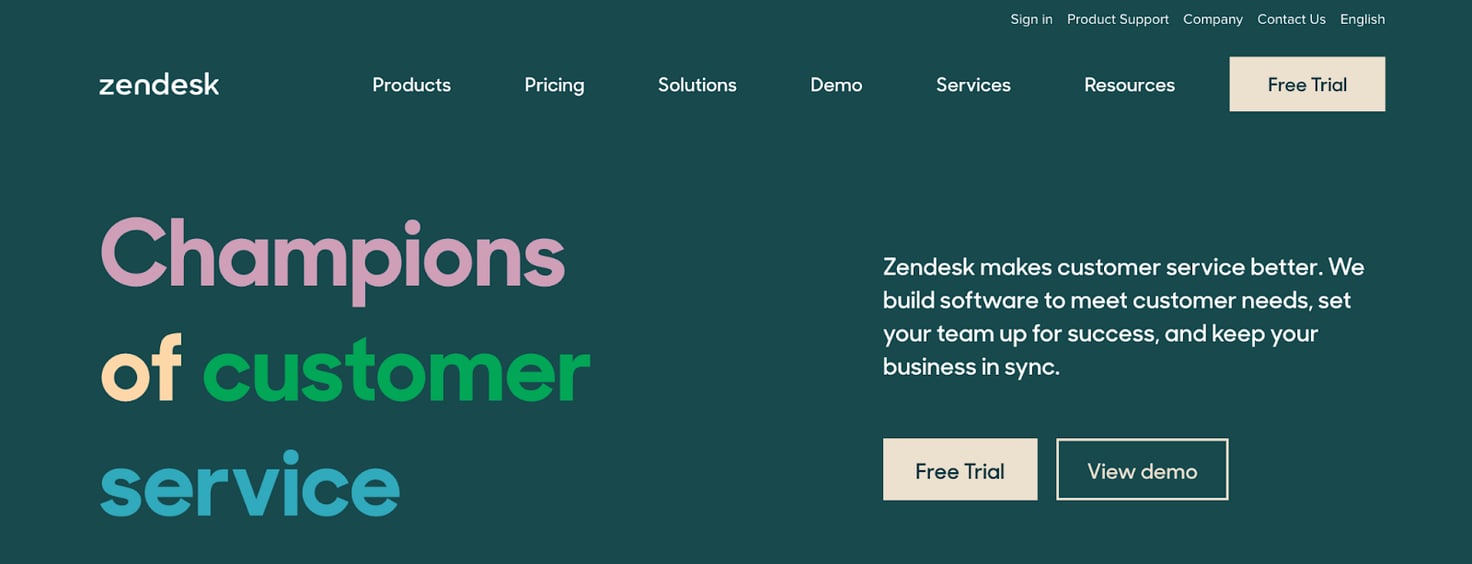 Zendesk homepage: Champions of Customer Service
