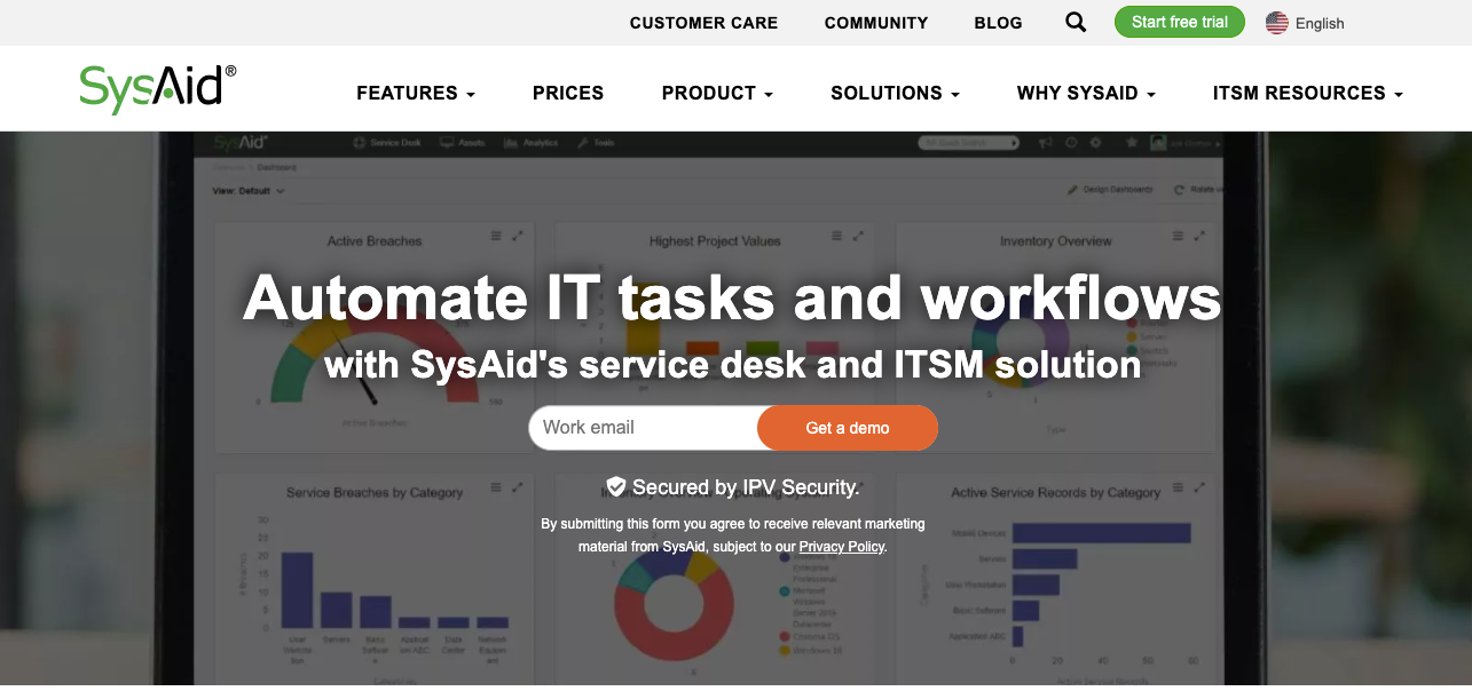 SysAid homepage: Automate IT tasks and workflows.