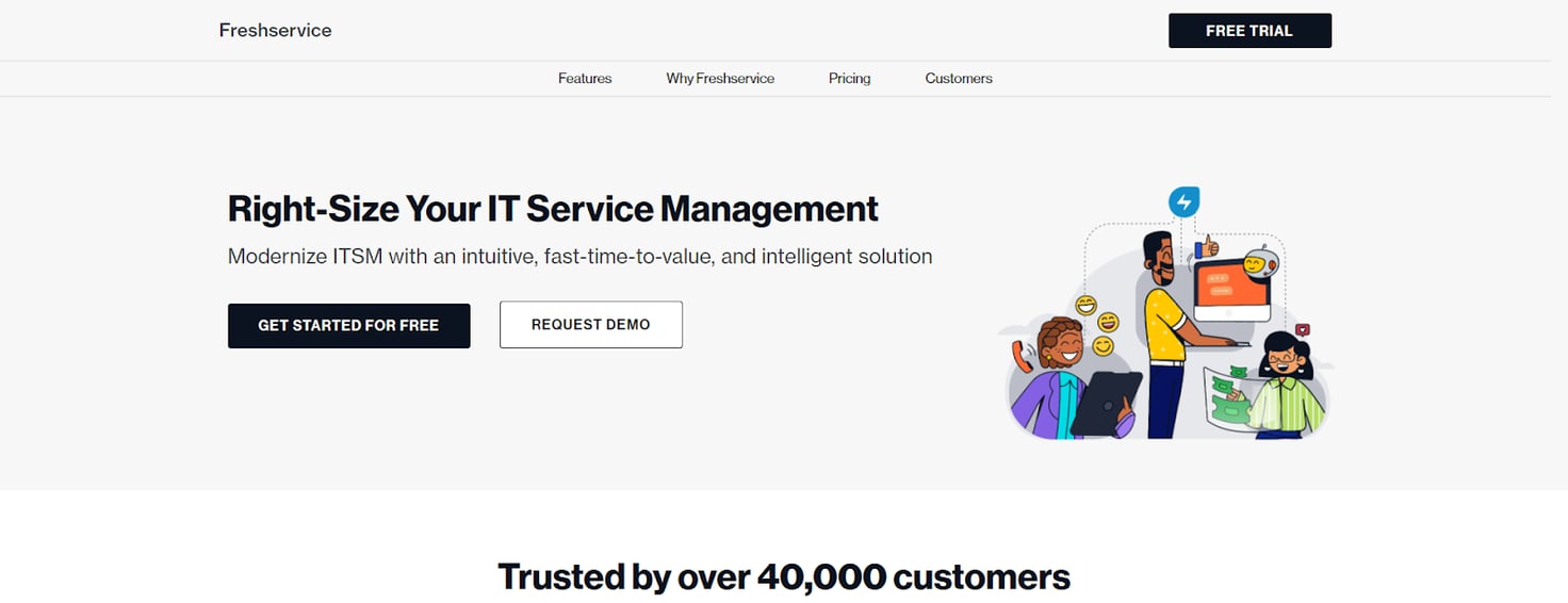 Freshservice homepage: Right-Size Your IT Service Management