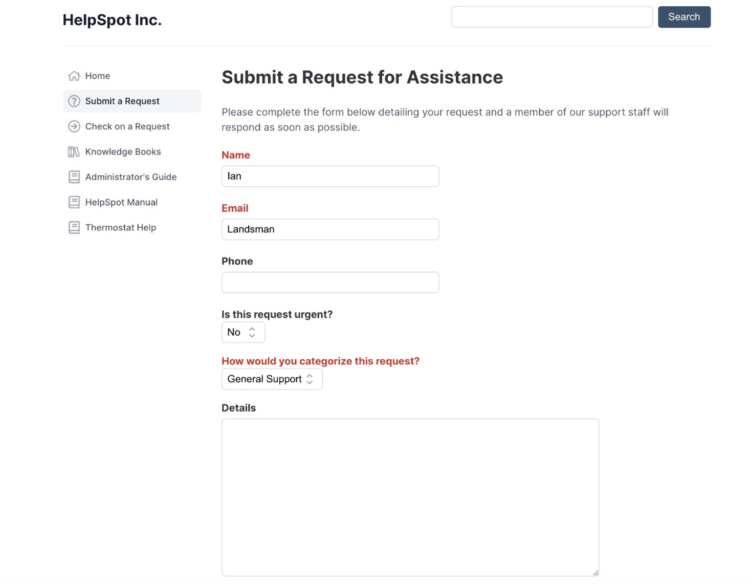 Submit a request for assistance option with HelpSpot