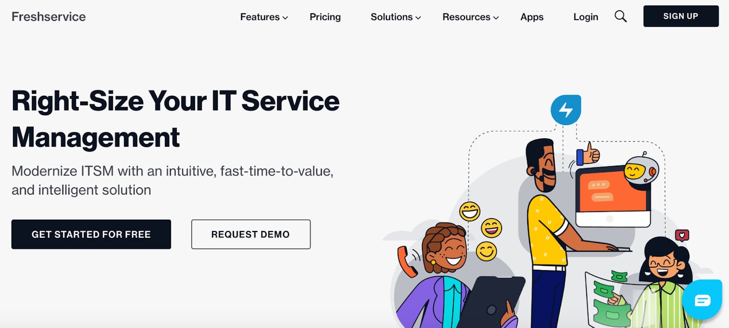 Freshservice homepage: Right-Size Your IT Service Management