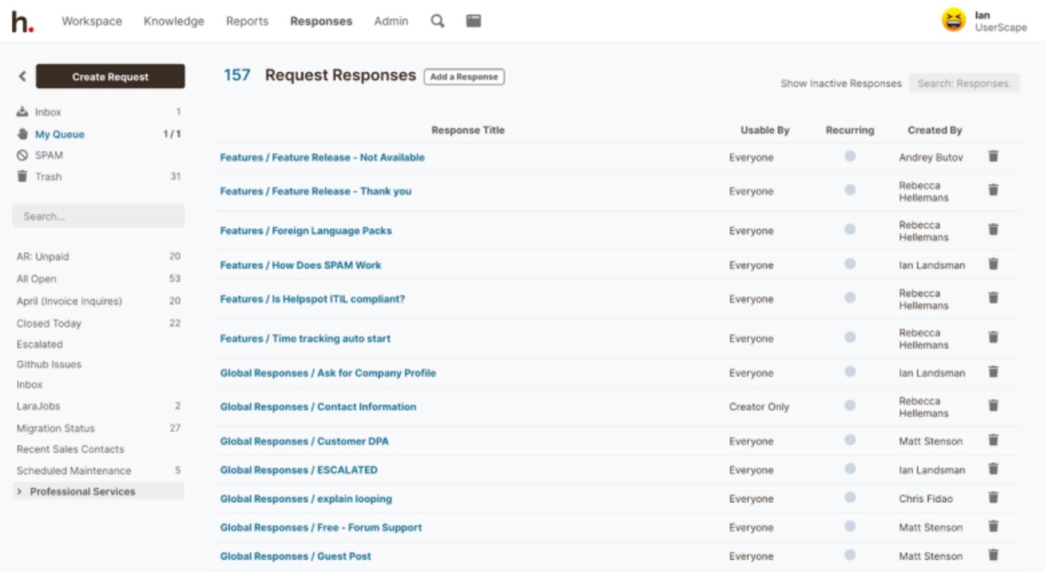 HelpSpot's Request Responses are all organized in one place.