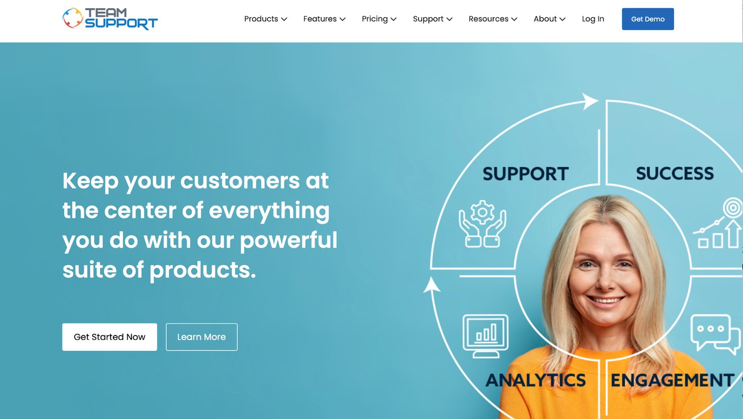 Team Support homepage: Keep your customers at the center of everything you do with our powerful suite of products.