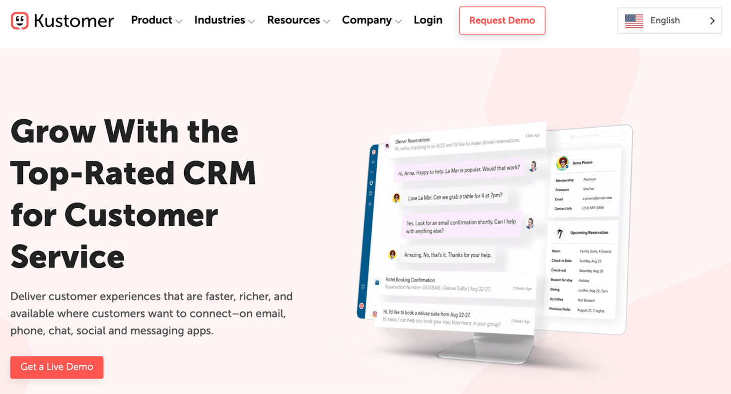 Kustomer homepage: Grow with the Top-Rated CRM for Customer Service