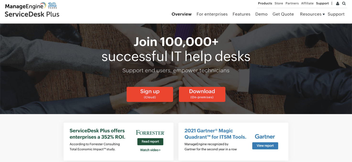 ManageEngine ServiceDesk Plus homepage: Join 100,000+ successful IT help desks
