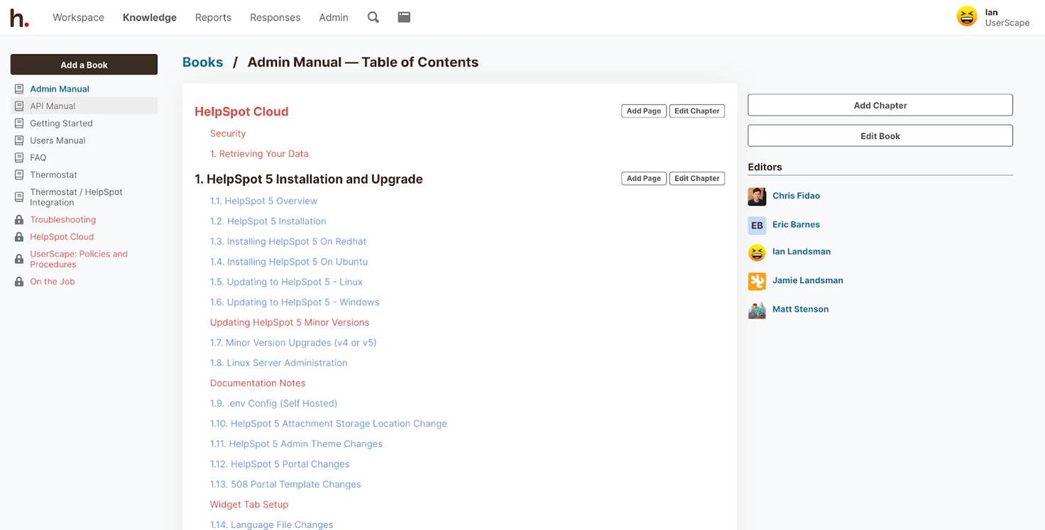 Self-service portals and Table of Contents example with HelpSpot