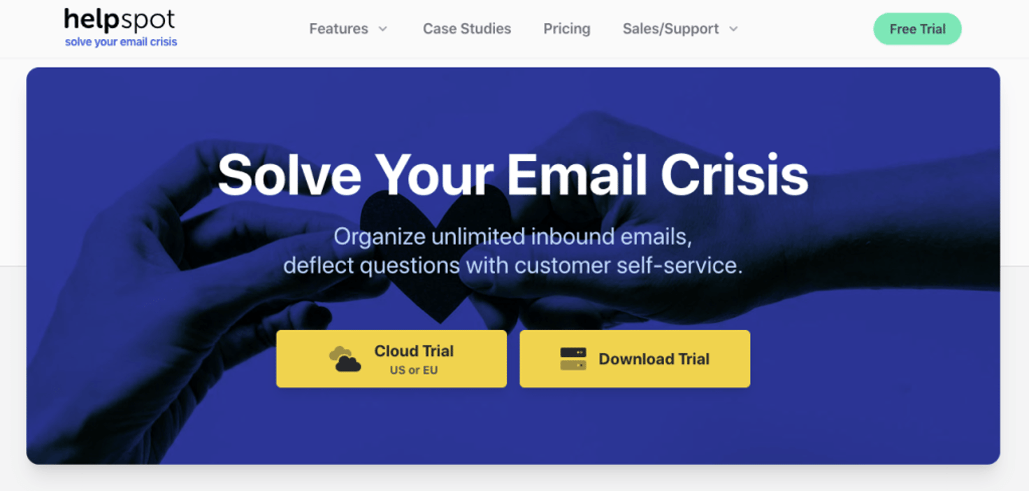 HelpSpot homepage: Solve Your Email Crisis