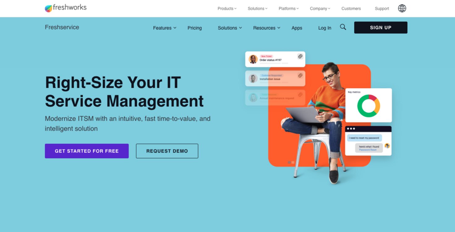 Freshservice homepage: Right-size your IT service management