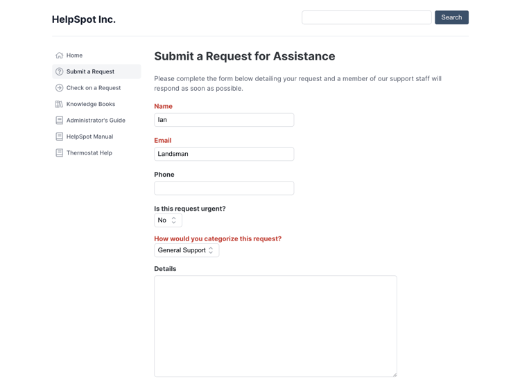 Example of Self Service Support Portal