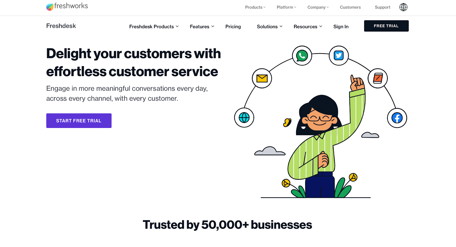 Freshworks homepage: Delight your customers with effortless customer service