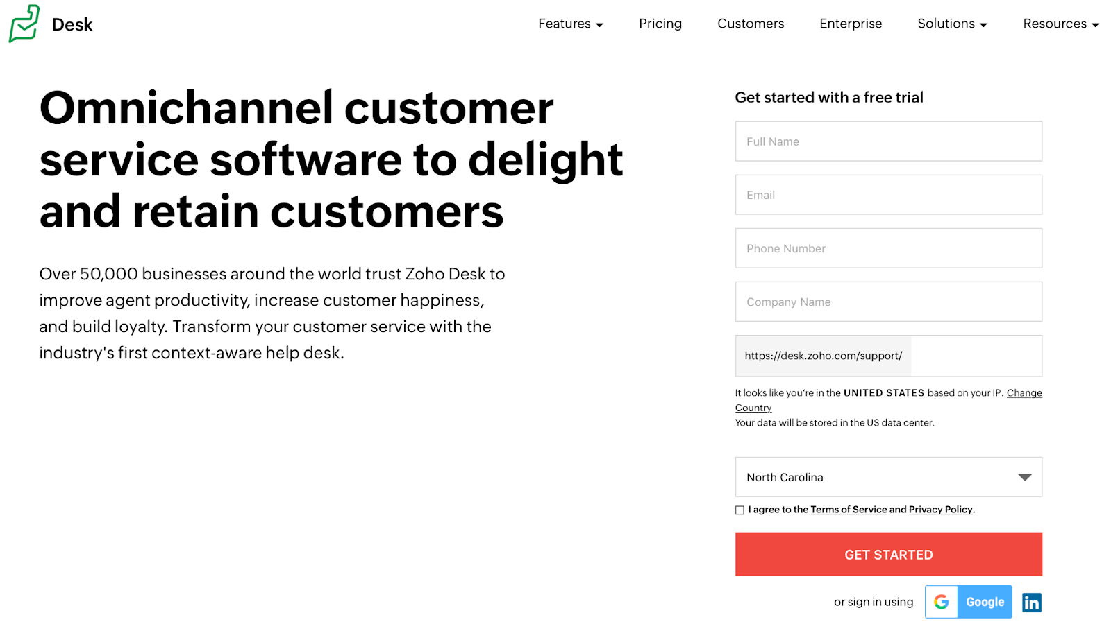 Zoho Desk homepage: Omnichannel customer service software to delight and retain customers