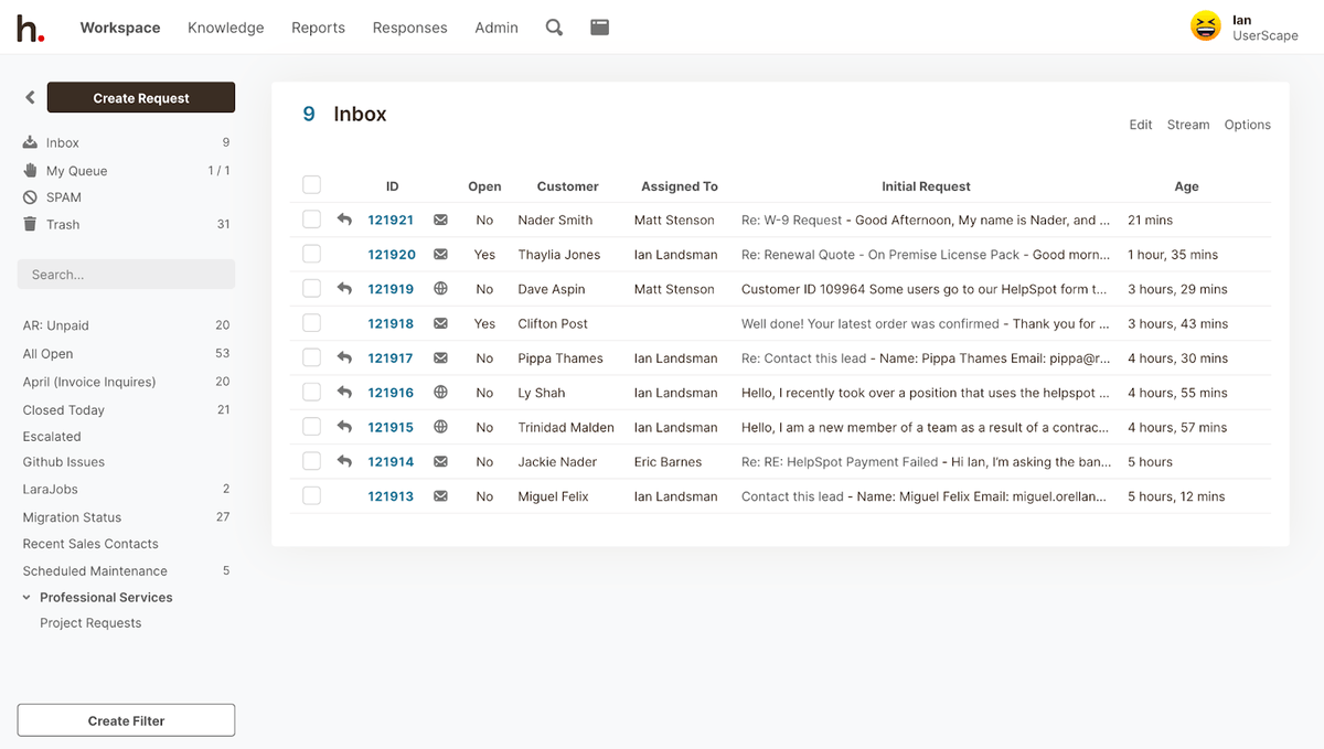 HelpSpot's customer service email management software