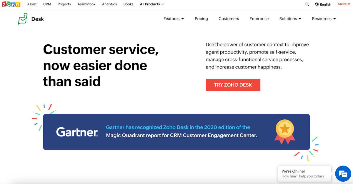 Zoho Desk homepage