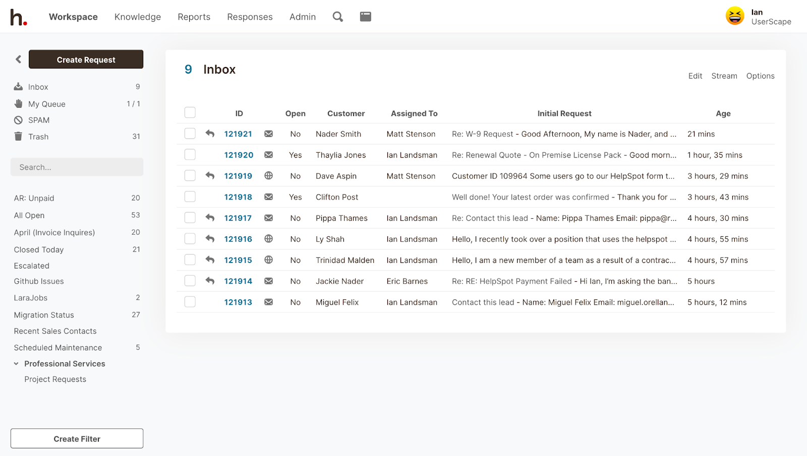 HelpSpot's Central Inbox