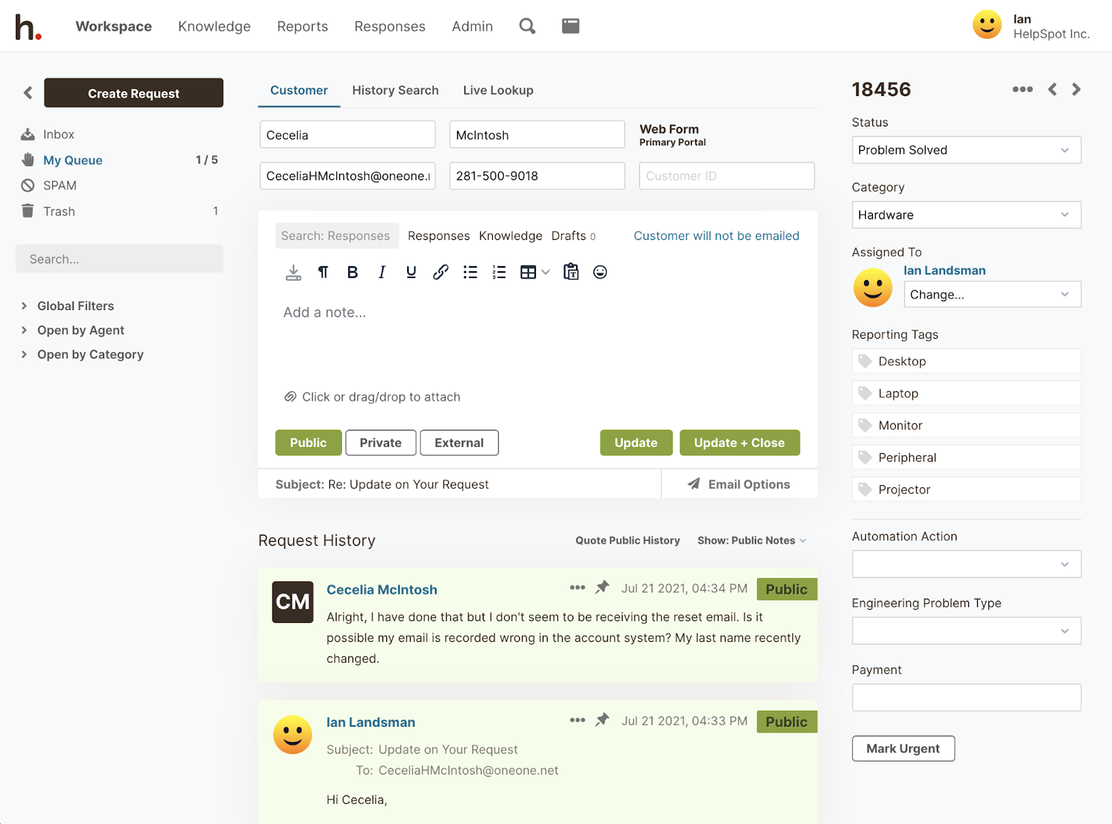 Ticket Interface in HelpSpot