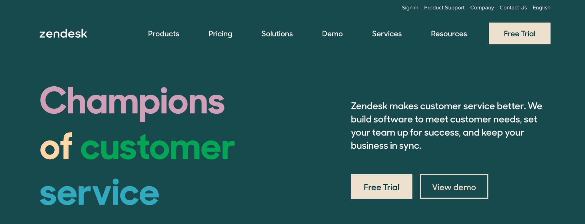 Zendesk homepage: Champions of customer service