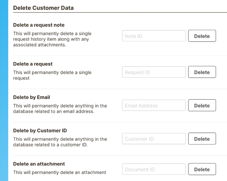 Delete customer data.