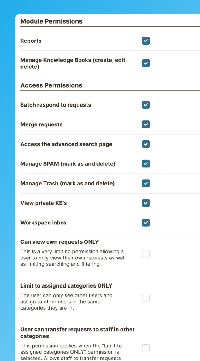 Module access and permissions.
