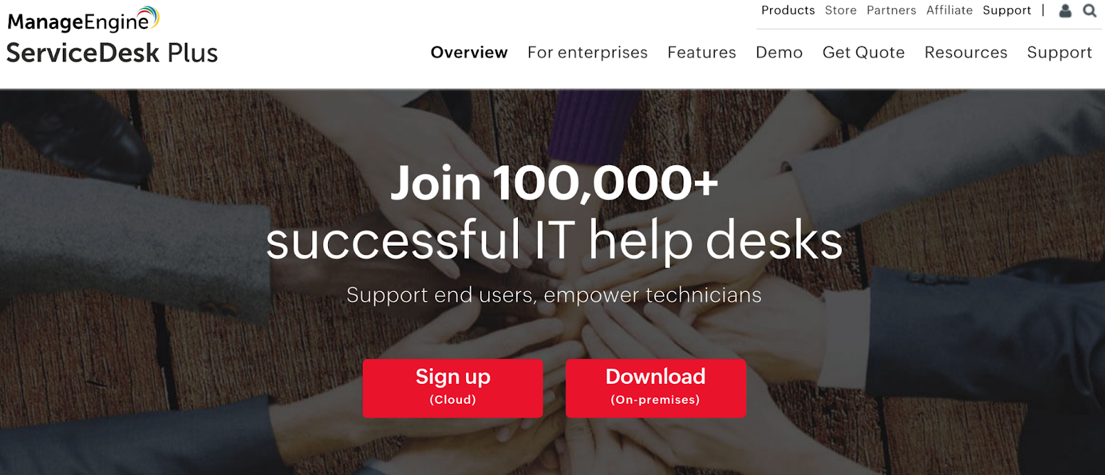 ManageEngine ServiceDesk Plus homepage: Join 100,000 successful IT help desks.